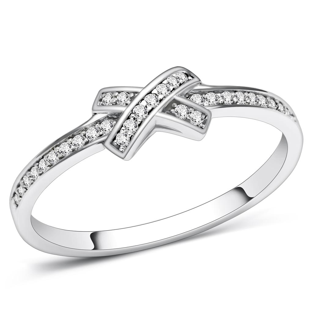 TS075 - Rhodium 925 Sterling Silver Ring with AAA Grade CZ  in Clear