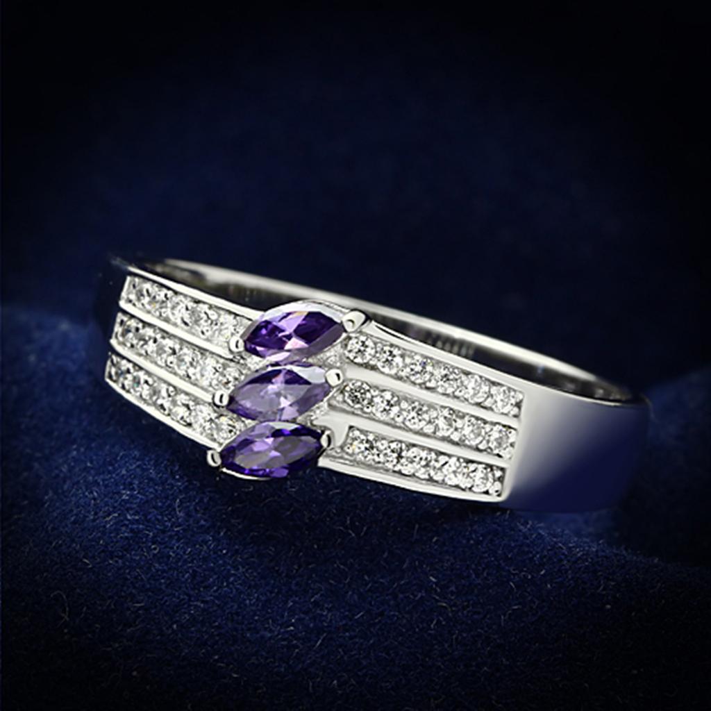 TS104 - Rhodium 925 Sterling Silver Ring with AAA Grade CZ  in Amethyst