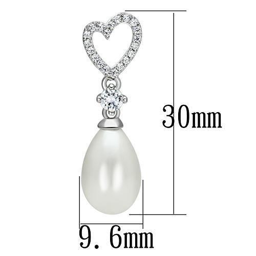 TS127 - Rhodium 925 Sterling Silver Necklace with Synthetic Pearl in White