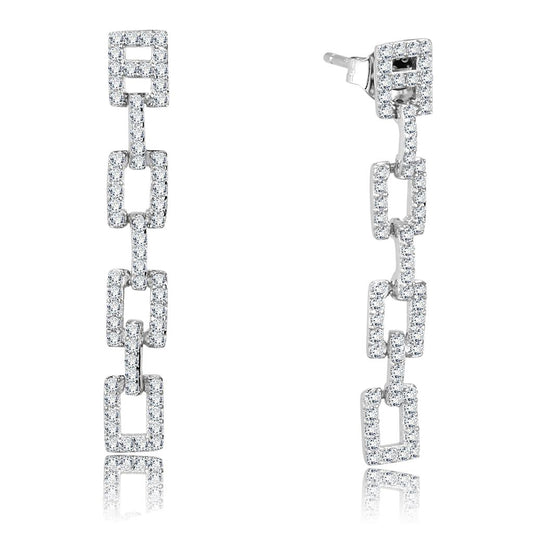 TS326 - Rhodium 925 Sterling Silver Earrings with AAA Grade CZ  in Clear