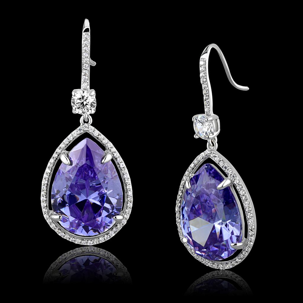 TS477 - Rhodium 925 Sterling Silver Earrings with AAA Grade CZ  in Light Amethyst