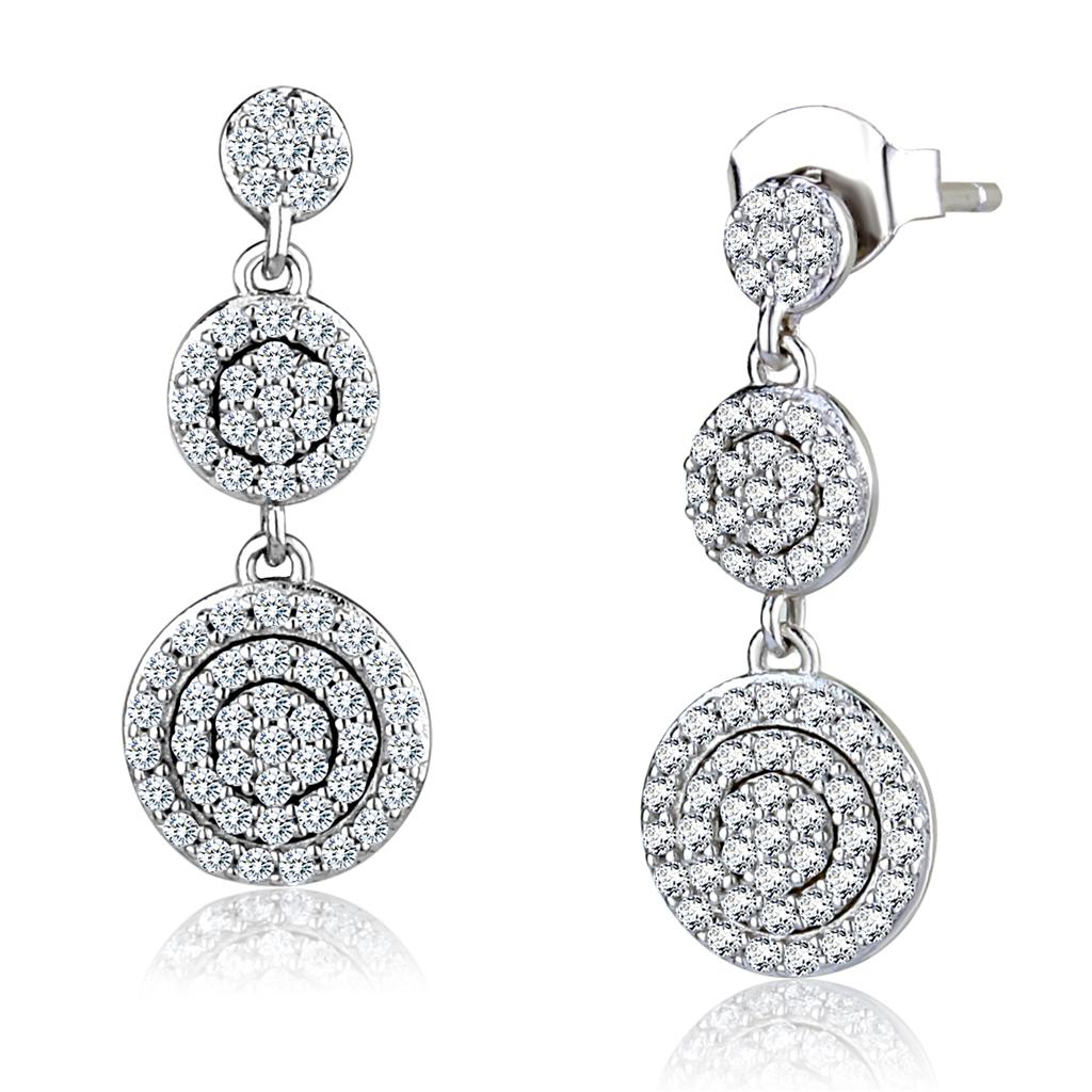 TS494 - Rhodium 925 Sterling Silver Earrings with AAA Grade CZ  in Clear