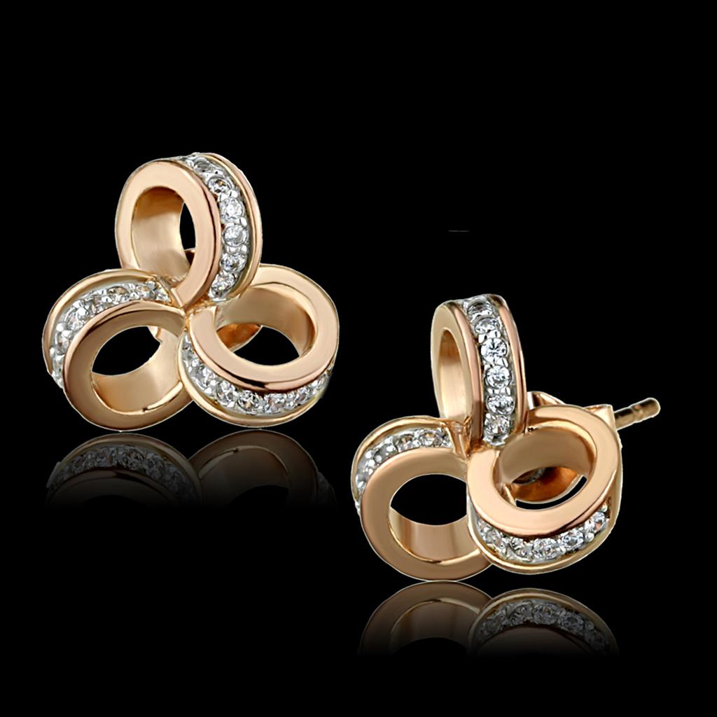 TS513 - Rose Gold + Rhodium 925 Sterling Silver Earrings with AAA Grade CZ  in Clear