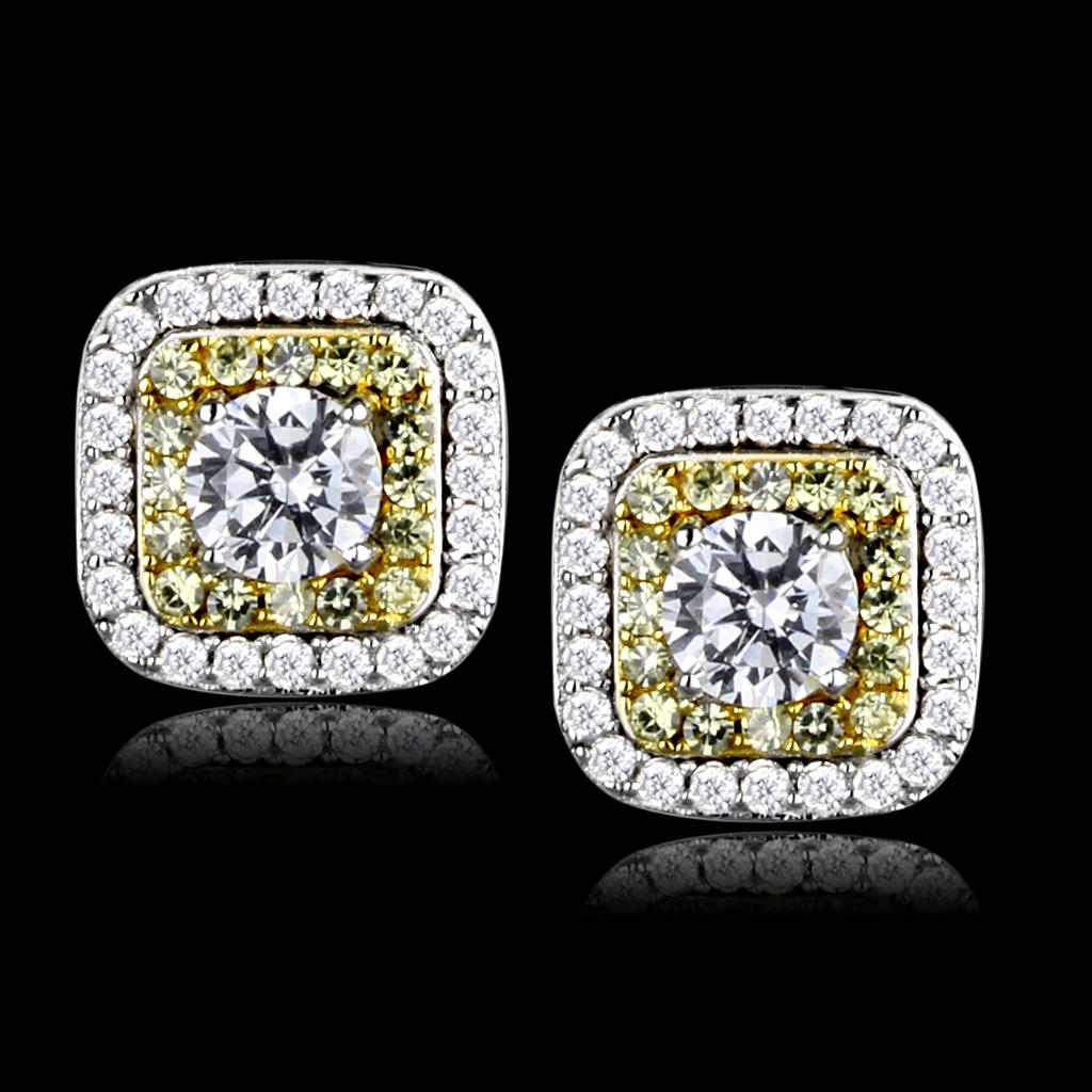 TS551 - Reverse Two-Tone 925 Sterling Silver Earrings with AAA Grade CZ  in Clear