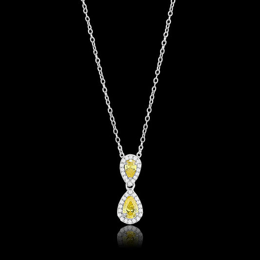 TS606 - Rhodium 925 Sterling Silver Chain Pendant with AAA Grade CZ  in Topaz