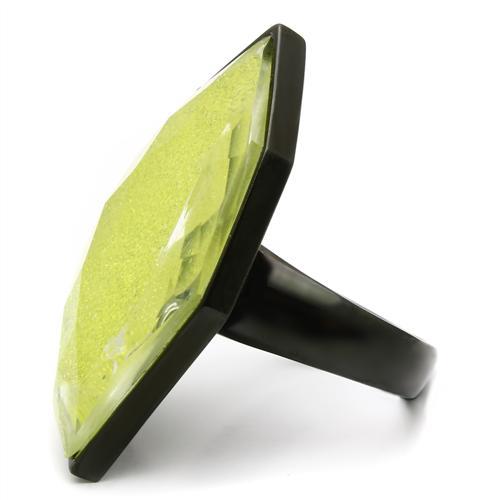 VL001 - IP Black(Ion Plating) Brass Ring with Synthetic Synthetic Stone in Apple Green color