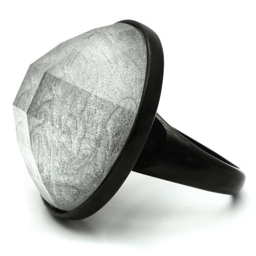 VL003 - IP Black(Ion Plating) Brass Ring with Synthetic Synthetic Stone in Light Gray