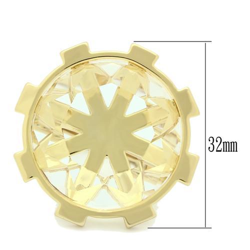 VL006 - Gold Brass Ring with Synthetic Synthetic Glass in Clear