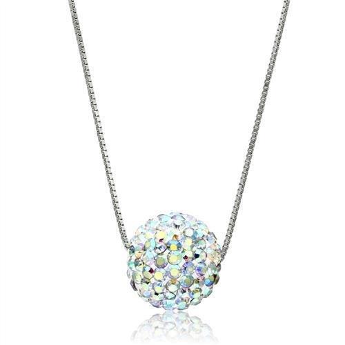 VL062 - Rhodium Brass Chain Pendant with Top Grade Crystal  in Aurora Borealis (Rainbow Effect)