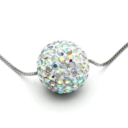 VL062 - Rhodium Brass Chain Pendant with Top Grade Crystal  in Aurora Borealis (Rainbow Effect)