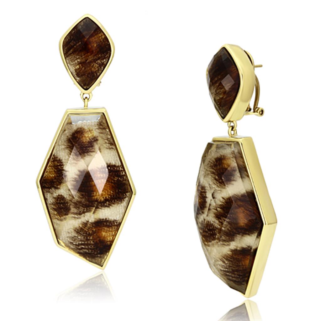 VL074 - IP Gold(Ion Plating) Brass Earrings with Synthetic Synthetic Stone in Animal pattern