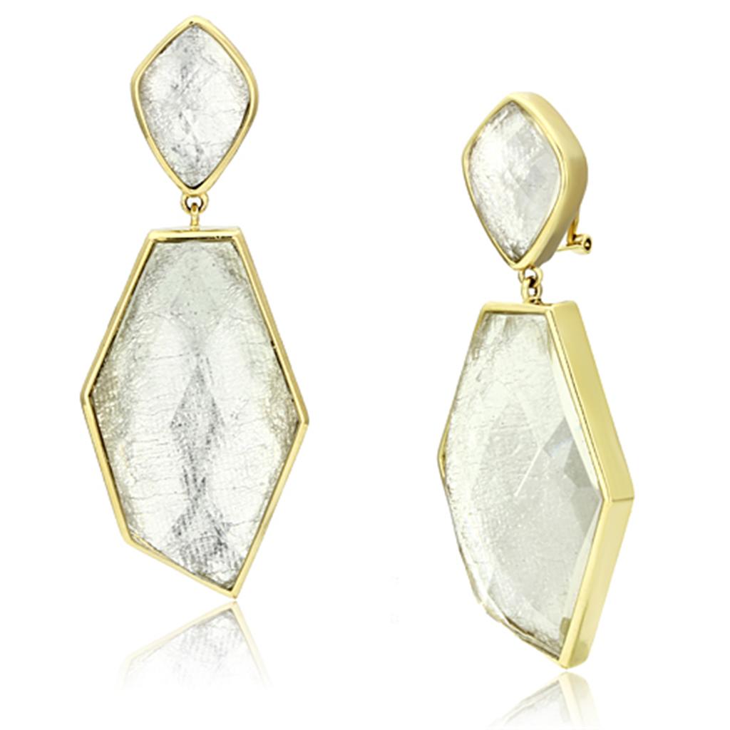 VL075 - IP Gold(Ion Plating) Brass Earrings with Synthetic Synthetic Stone in White