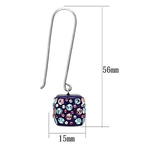 VL089 - High polished (no plating) Stainless Steel Earrings with Top Grade Crystal in Multi Color