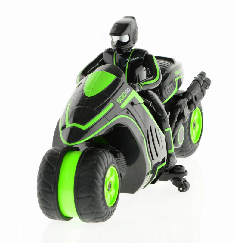 1:10 Scale Stunt MotoRCycle With 2.4 Ghz Remote Rechargeable Batteries - Green