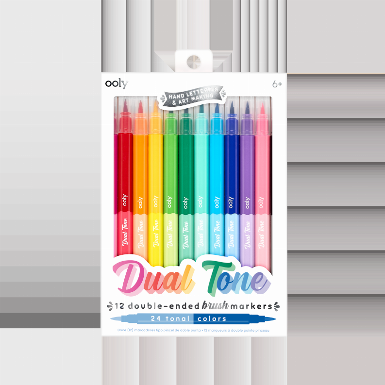 Dual Tone Double Ended Brush Marker - set of 12 (24 colors)