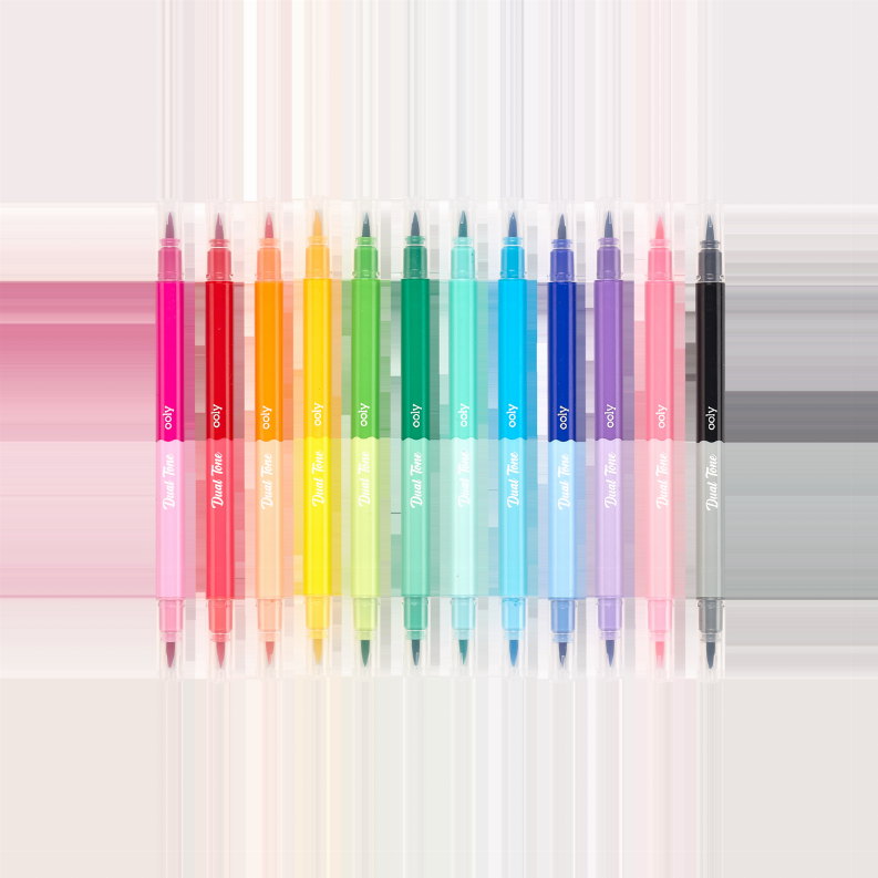 Dual Tone Double Ended Brush Marker - set of 12 (24 colors)