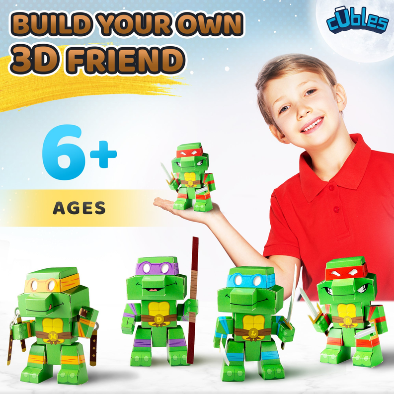 Cubles Teenage Mutant Ninja Turtles Retro Series 1: 3D Paperboard Constructable | Build-Your-Own, Ages 10 and Up | 100% Recyclable