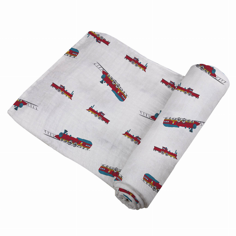 Vintage Steam Trains Bamboo Muslin Swaddle
