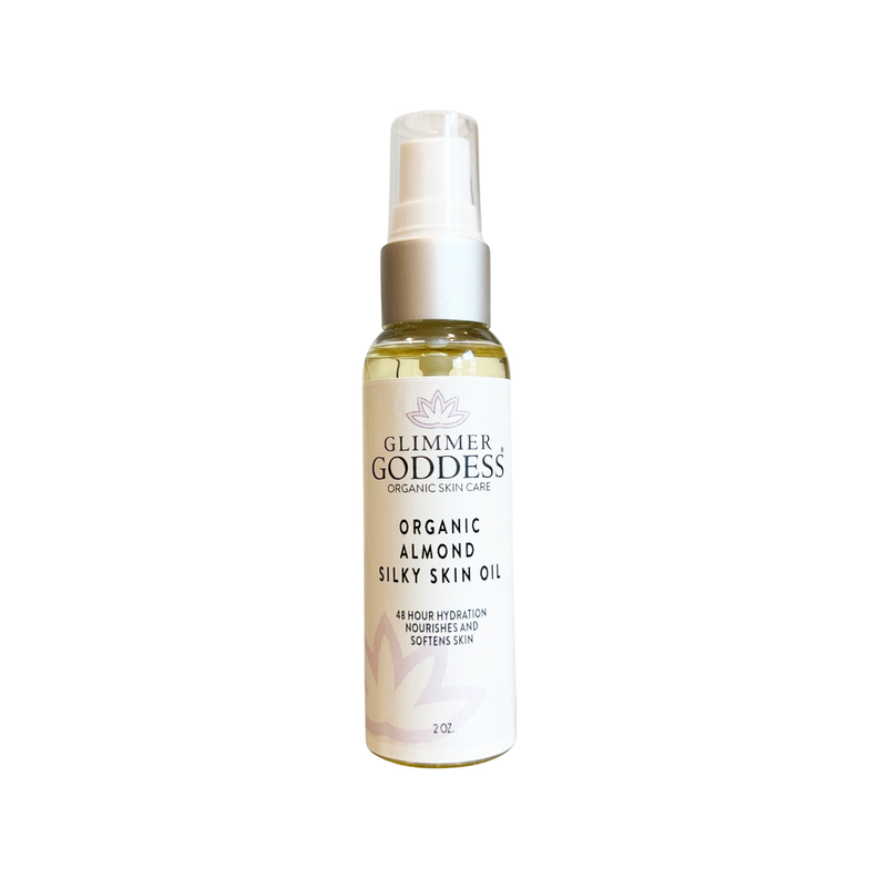 Organic Bath & Body Gift Set Sweet Almond Shower Oil, Fizzing Bath Salts and a Soy Candle