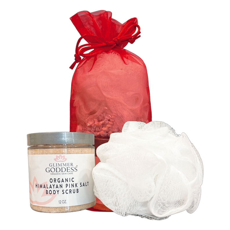 Organic Pink Salt Body Scrub Set! Includes Body Scrub and Loofah!