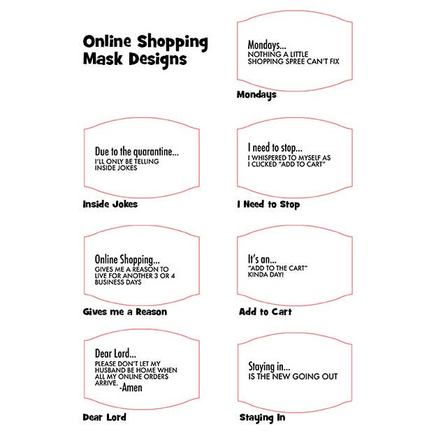 ONLINE SHOPPING Face Masks (Choice of Designs)