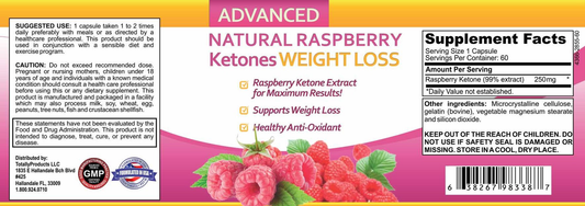 Raspberry Ketones Weight Loss and Fat Burning Supplement (60 capsules)
