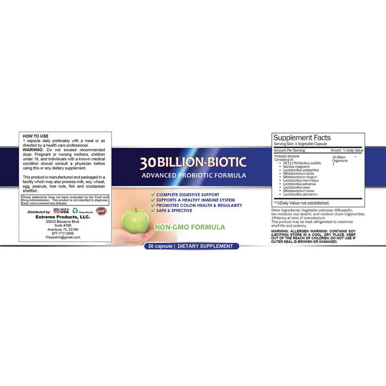 Advanced Probiotics with 30 Billion CFU's for Gastrointestinal Support