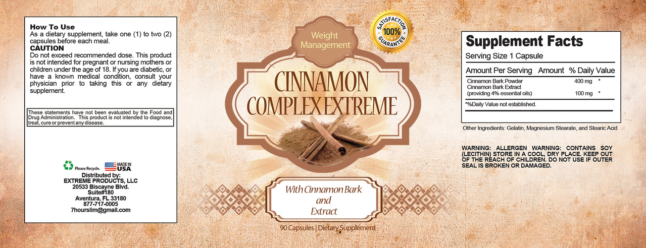 Cinnamon Bark Extract High-potency Dietary Supplement (90 Capsules)
