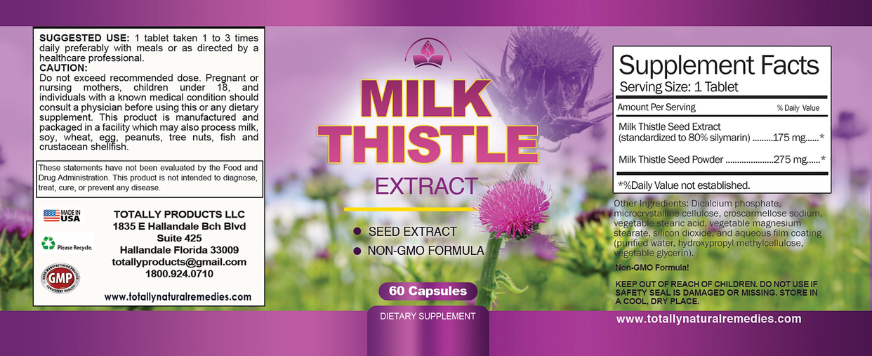 Totally Products Milk Thistle Seed Extract with 80% Silymarin  (60 Capsules)