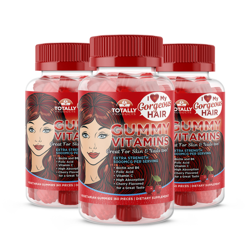 TotallyProducts Gorgeous Hair Gummy Vitamins with Biotin 5000 mcg (60ct Cherry Flavor)