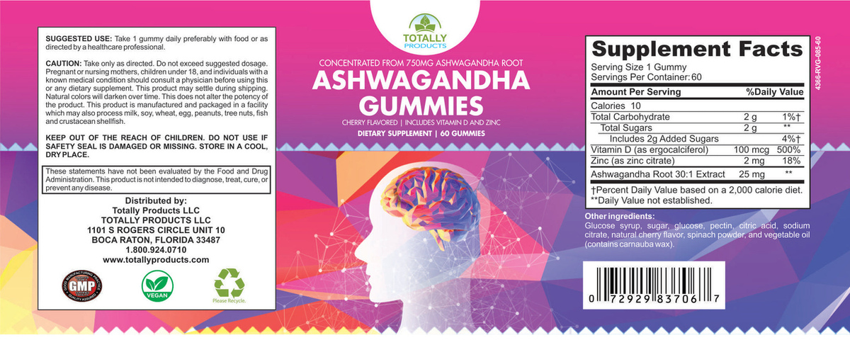 Totally Products Ashwagandha Vegan Gummies - 120 Gummies