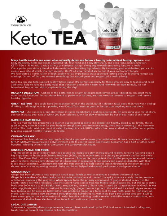 Keto Tea for Fasting - High Performance - Caffeine Free- Weight Management (Naturally Sweetened)