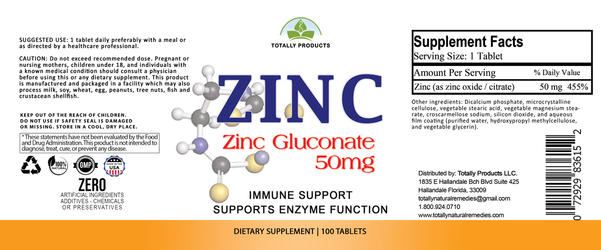 Totally Products ZINC 50mg Immunity Support  (200 tablets)