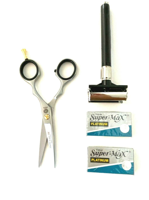Men's Old Fashion Safety Razor Plus Professional Scissors Shaving Grooming Men's Holiday Excellent Gift Set Kit