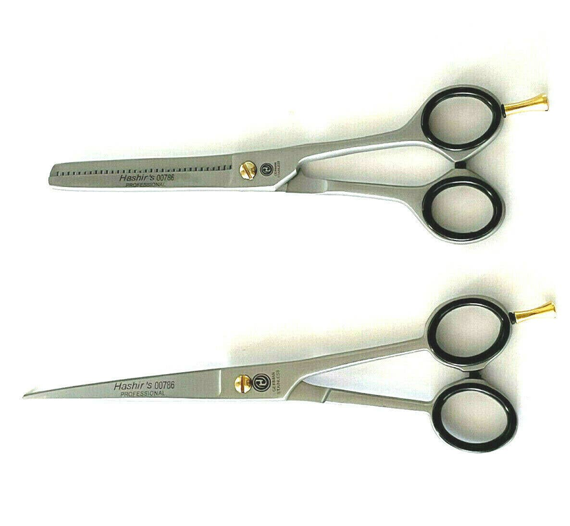 German Curved Barber Hair Trimming Scissors + Single Teeth Thinning Shears