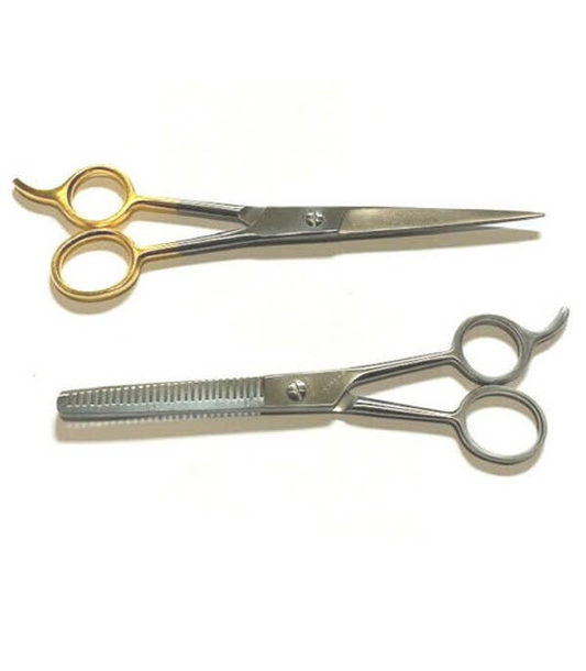 Single Teeth Thinning Scissors + Barber Beard Trimming Scissors Combo Set