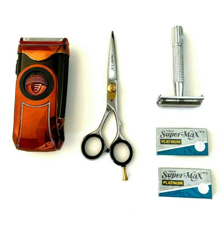 Complete Mens Shaving Grooming Cordless Trimmer Shears Safety Razors Set