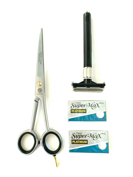 German Haircutting Curved Blades Scissors Shears Plus Safety Razor Blades Classic Shaving Excellent