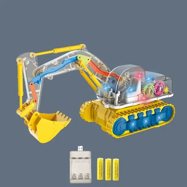 Transparent Gear Excavator Electric Childrens Educational Simulation Model Engineering Car Lighting Music Toy Gift