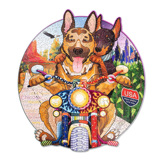 Wood Trick Biker Dogs Unique Shaped Puzzle