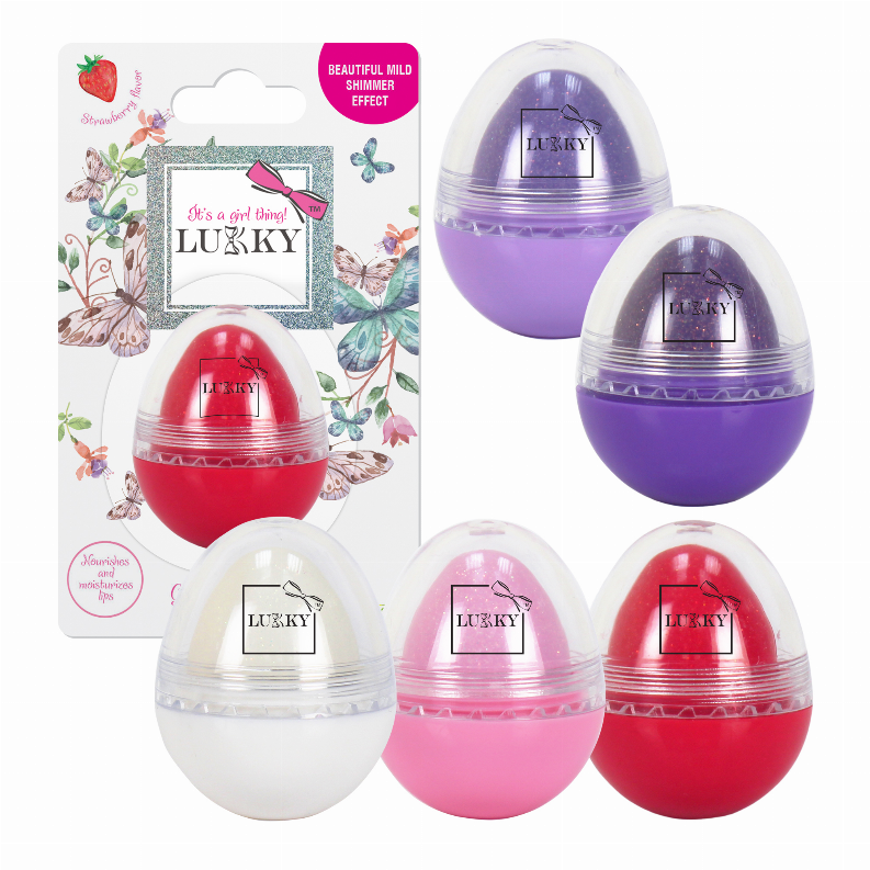 LUKKY Lip Balm with glitter, egg-shaped x 0.35oz, assortment of 12 pieces