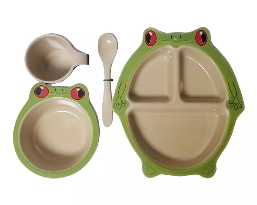 Kids Frog Dinnerware Set Eco-Friendly 4 Piece Dining Set