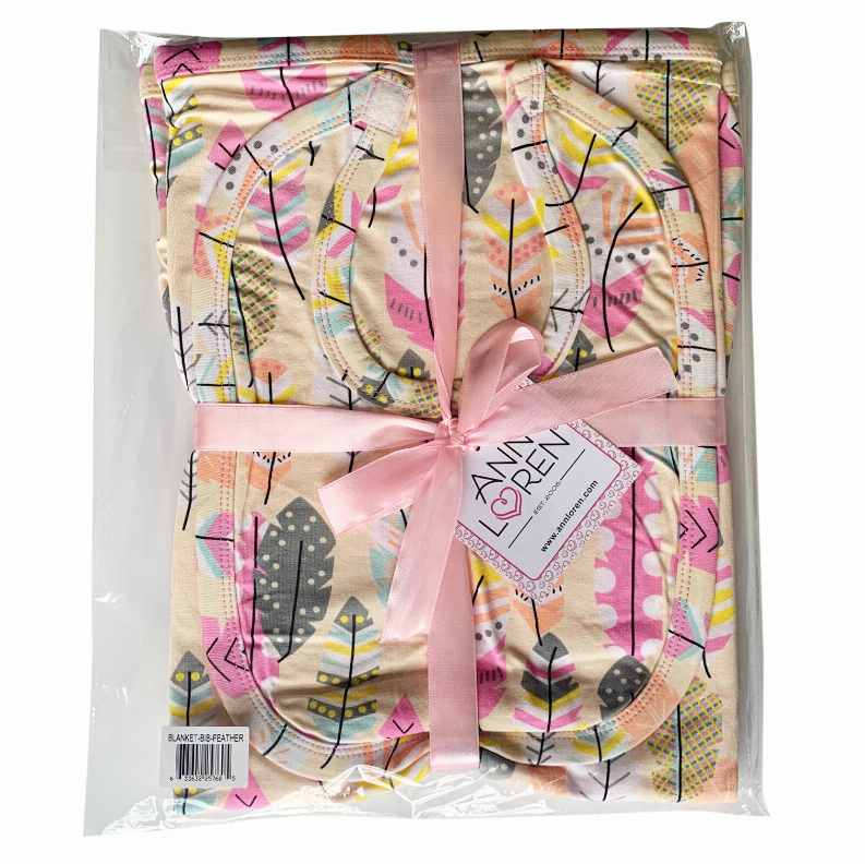 AnnLoren Baby Toddler Girls Blanket & Bib Gift Set 2 piece Knit Cotton
