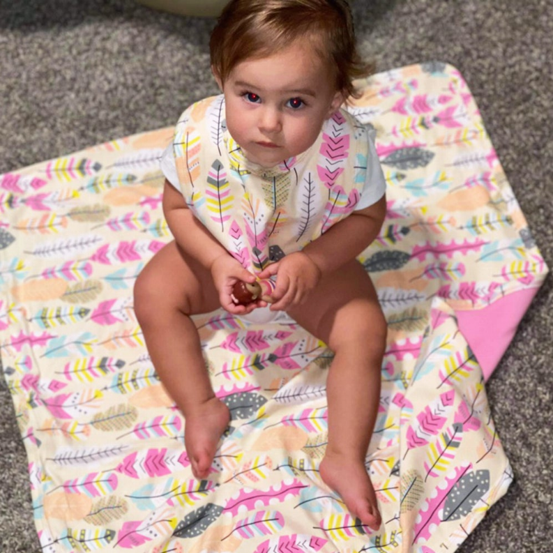 AnnLoren Baby Toddler Girls Blanket & Bib Gift Set 2 piece Knit Cotton