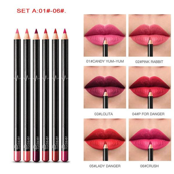 Pudaier 6 Colors/Set Lip Liner Professional Matte Lip Liner Pencil Set Waterproof Long Lasting Smooth Natural Lip Liner Pen Makeup Cosmetic(6pcs a set)